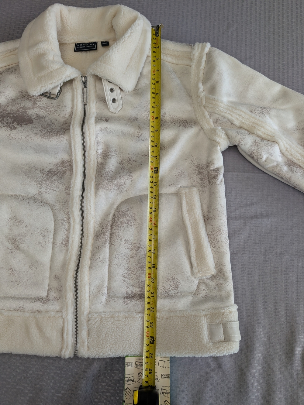 G by Giuliana Black Label Faux Suede and Shearling Zip Front Coat Size M Ivory - Picture 6 of 15